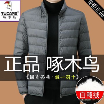啄木鳥輕薄羽絨服男冬季2024新款輕便立領休閑白鴨絨保暖爸爸外套