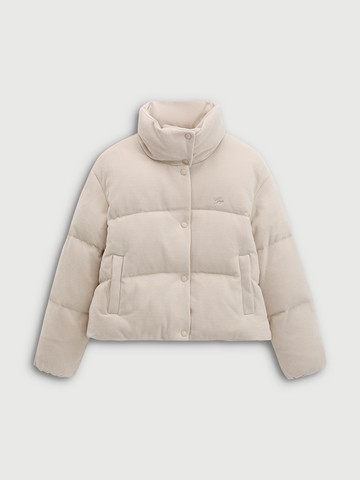 女裝 Logo刺繡立領羽絨外套-米色