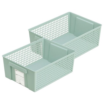 inomata 可標示塑膠分類收納整理籃  11.5 x 21.5 x 28.7cm  藍色  2個