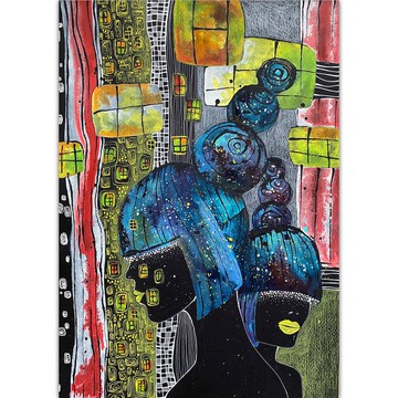 宇宙女孩畫作 原創藝術 太空壁飾 黑紙藝術品