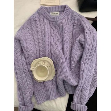 2025新款爆款高級感超好看的小個子溫柔風紫色麻花毛衣女秋冬上衣