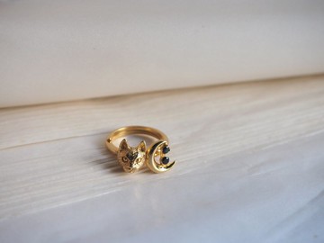 貓月戒指，純銀，貓咪戒指，銀質貓咪戒指，貓月戒指。