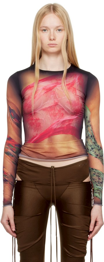 Marine Serre 棕色 Recycled Draped Statue Jersey Second Skin T 恤