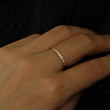 「瑪蒂爾達」S925純銀鍍18K排鉆鋯石戒指手飾女設計師指環