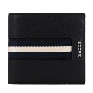 BALLY 6310118 HADLEY 浮雕LOGO織帶造型對開零錢短夾.黑