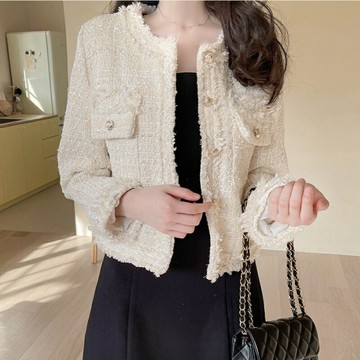 毛呢外套短款大衣-修身氣質小香風粗花呢女外套3色74dr4【獨家進口】【米蘭精品】