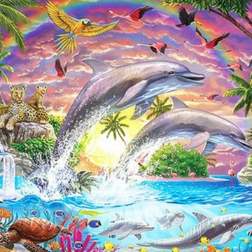 鑽石畫 海豚圖案  彩虹天堂  1個