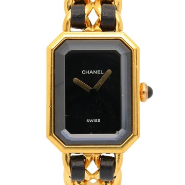 CHANEL 香奈兒 Premiere M 石英腕錶 黑色錶盤 鍍金 皮革錶帶 H0001 【二手名牌BRAND OFF】
