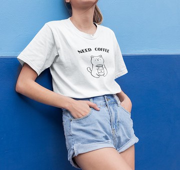 CAT NEED COFFEE 中性短袖T恤 白色 貓咪 咖啡 毛小孩  文青 禮物