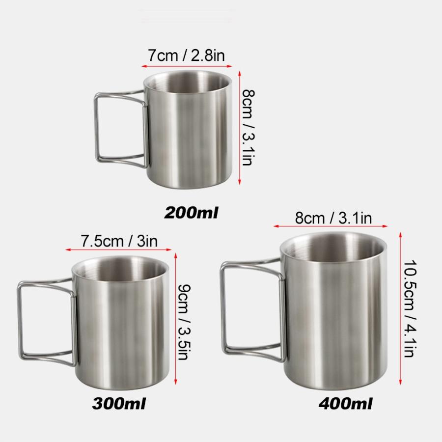 キャンプやアウトドアアクティビティ用の折りたたみ式ハンドル付きコーヒーカップ,200ml 300ml,400ml,ステンレス鋼,水またはコーヒーカップ,キャンプ用,バックパ