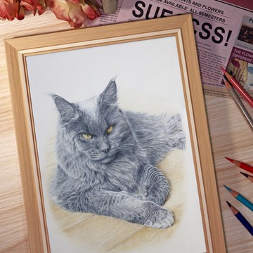 【客製寵物紀念畫】 A4尺寸可附框 精細色鉛筆 貓狗鳥寶