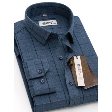 恒源祥磨毛長袖襯衫男格子襯衣免燙商務休閑中年爸爸裝春秋季新款