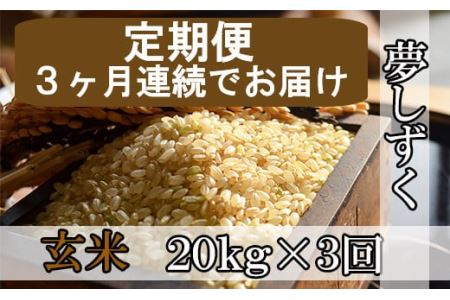 《3ヶ月毎月お届け》鹿島市産夢しずく　玄米２０ｋｇ定期便 J-13