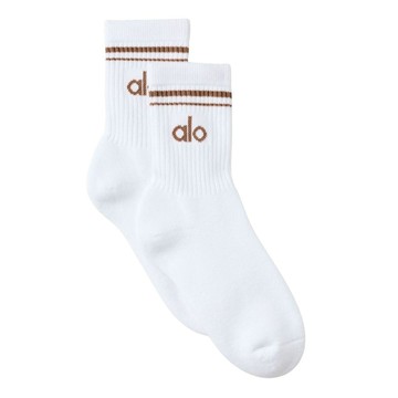 alo Unisex Half-Crew Throwback Sock 中性款復古條紋中筒襪 白底暖棕 WhiteSun-Kissed Brown