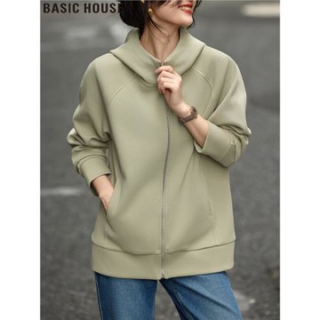 Basic House/百家好極簡ROW風廓形連帽衛衣外套女士2025秋冬新款