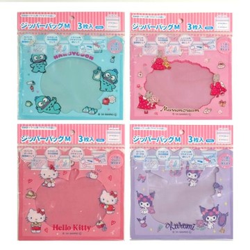 小禮堂 Sanrio 三麗鷗 方形透明夾鏈袋3入組 M (銅板小物)