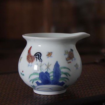 景德鎮仿古成化青花斗彩手繪公道杯雞缸杯茶具中式古玩陶瓷器