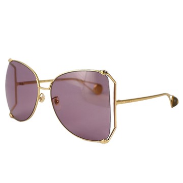 GUCCI 金框珍珠G標誌鏡腳粉紫色大鏡面太陽眼鏡