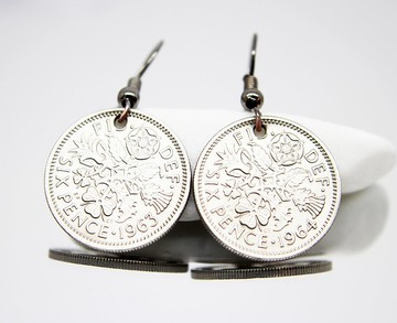 硬幣吊式耳環 古代硬幣首飾 硬幣圈耳環 迷你硬幣耳環