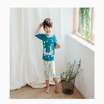 正韓 Puco 超優質嬰幼兒/兒童春夏七分袖100%純棉家居服/睡衣_ 洗澡熊_PC016