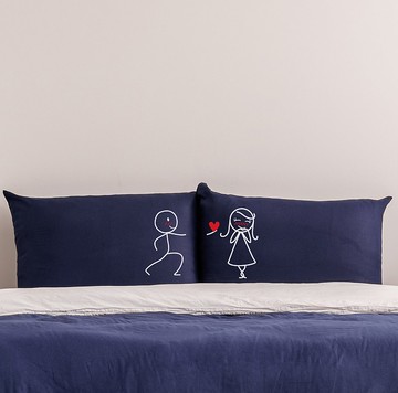 獻上我的心 對枕枕頭套組 男孩遇見女孩系列 白/藍 | Humantouch