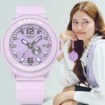 CASIO 卡西歐 BABY-G+PLUS 紫色錶殼吊飾套組 柔和粉彩指針女錶 學生錶 手錶 七夕寵愛季 送禮推薦 BGA-15K-6A