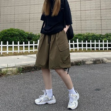 現款免運薄款褲子女夏季寬鬆複古高腰顯瘦五分褲工裝短褲闊腿休閒褲ins潮a
