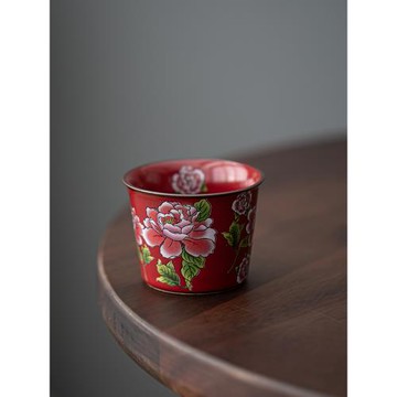 覓己牡丹主人杯陶瓷茶杯女士個人專用新年杯子中式品茗杯紅色茶具