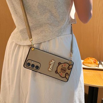 適用于三星A54手機殼蠶絲紋水豚斜挎A54背帶掛繩手機套網紅女款高級感個性時尚奢華簡約超薄全包防摔保護套