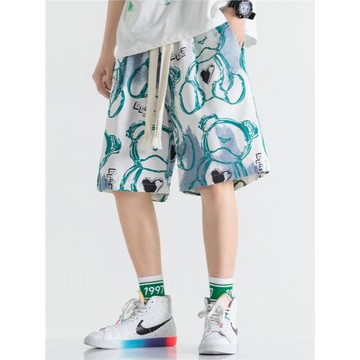 男士短褲夏季薄款五分褲休閑大褲衩潮牌寬松青少年運動褲花沙灘褲