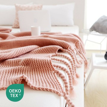 沙發午睡毛毯帶流蘇針織毯白色粉色針織蓋毯休閑毯拍照道具鑫弘-家具衛浴 可打統編