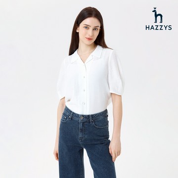 【HAZZYS】女款白色簡約風格短袖襯衫 YSTKB307