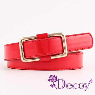 【Decoy】無印方框＊無孔亮面皮帶/紅