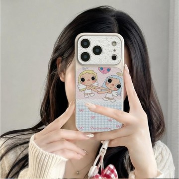 適用蘋果 iPhone17ProMax潮牌小羊皮簡約大視窗16/15/14/13/12/11pro奢華雙天使手機殼