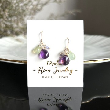 14KGF 紫水晶 x 葡萄石 迷你耳環 / 二月誕生石 / 耳夾