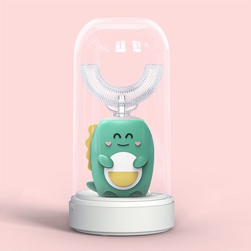 限時優惠【NETTEC】恐龍造型兒童電動牙刷-綠(長柄型刷頭1個+U型刷頭3個)，贈彩色果凍包