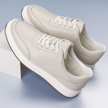 厚底小白鞋男鞋潮春季2025透氣餅干鞋百搭真皮加絨保暖休閑皮鞋潮