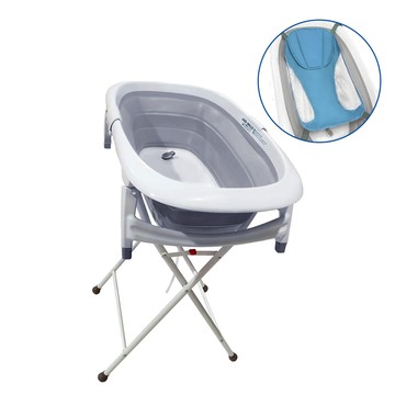 英國 JOLLY - 折疊嬰幼兒浴盆附浴盆架+沐浴網-灰藍