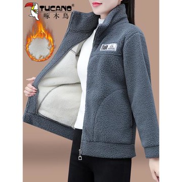 啄木鳥搖粒絨外套女2025新款爆款秋冬款加絨加厚時尚立領女士上衣