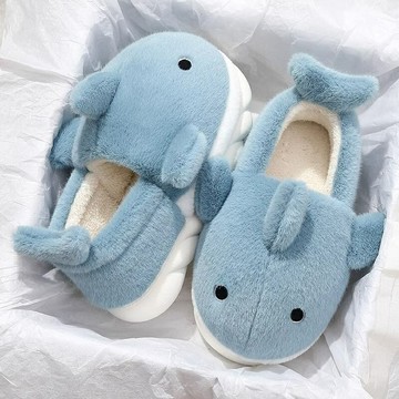踩屎感棉拖鞋冬季包跟鯊魚可外穿情侶室內家居防滑暖毛絨厚底