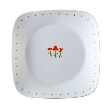 【美國康寧 CORELLE】小紅花 方形10吋平盤