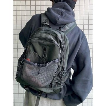 韓系機能風雙肩背包男女多功能大容量戶外登山包旅行網眼抽繩復古