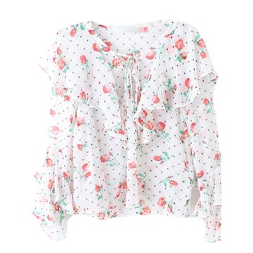 諾諾E站 【GS】夏裝 法式甜美碎花短袖襯衫上衣寬松顯瘦短款長袖