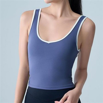 【巴黎精品】現貨+預購 女運動服無袖瑜珈服居家運動服裸感親膚透氣速乾-撞色胸墊顯瘦速乾女上衣a1jo25