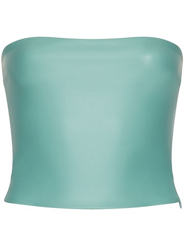 LAPOINTE - cropped faux-leather tube top - women - Nylon/Elastane/Polyurethane/Spandex/Elastane/Polyester - 2 - Blue