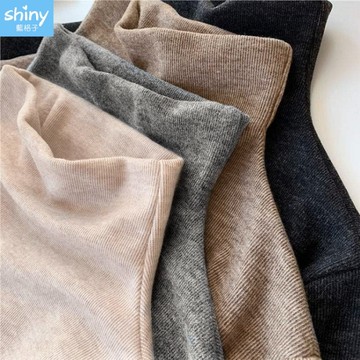 【V5157】shiny藍格子-冬暖基礎．素色百搭磨毛半高領長袖T恤