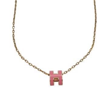 HERMES 愛馬仕 粉色琺瑯 金色鍍金 Mini Pop H 項鍊 【二手名牌BRAND OFF】