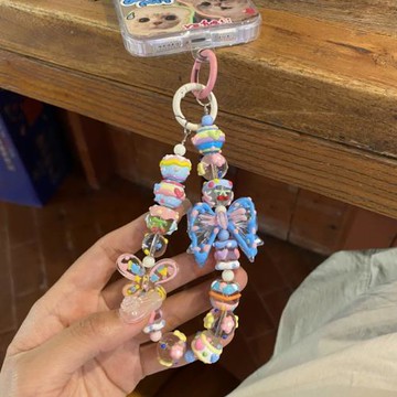 原創設計多巴胺手繪串珠手機鏈可愛蝴蝶包掛件彩色潮流鑰匙扣