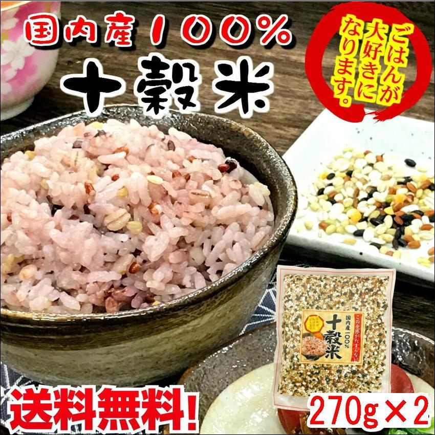 国産 十穀米270g×2 国内産雑穀100％使用もち米、丸麦、押し麦、緑米、黒米、赤米、挽き割り大豆、挽き割り小豆、もちきび、そば米（…