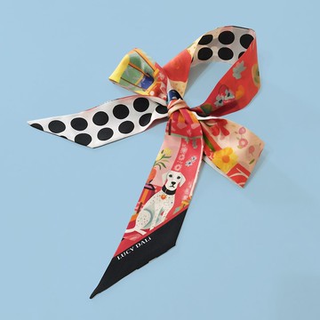 100%桑蠶絲真絲窄領巾/絲巾/飄帶/包柄帶/髮帶::小狗波點